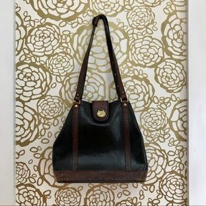 Brahmin Leather Alligator Accent Black Bucket Bag